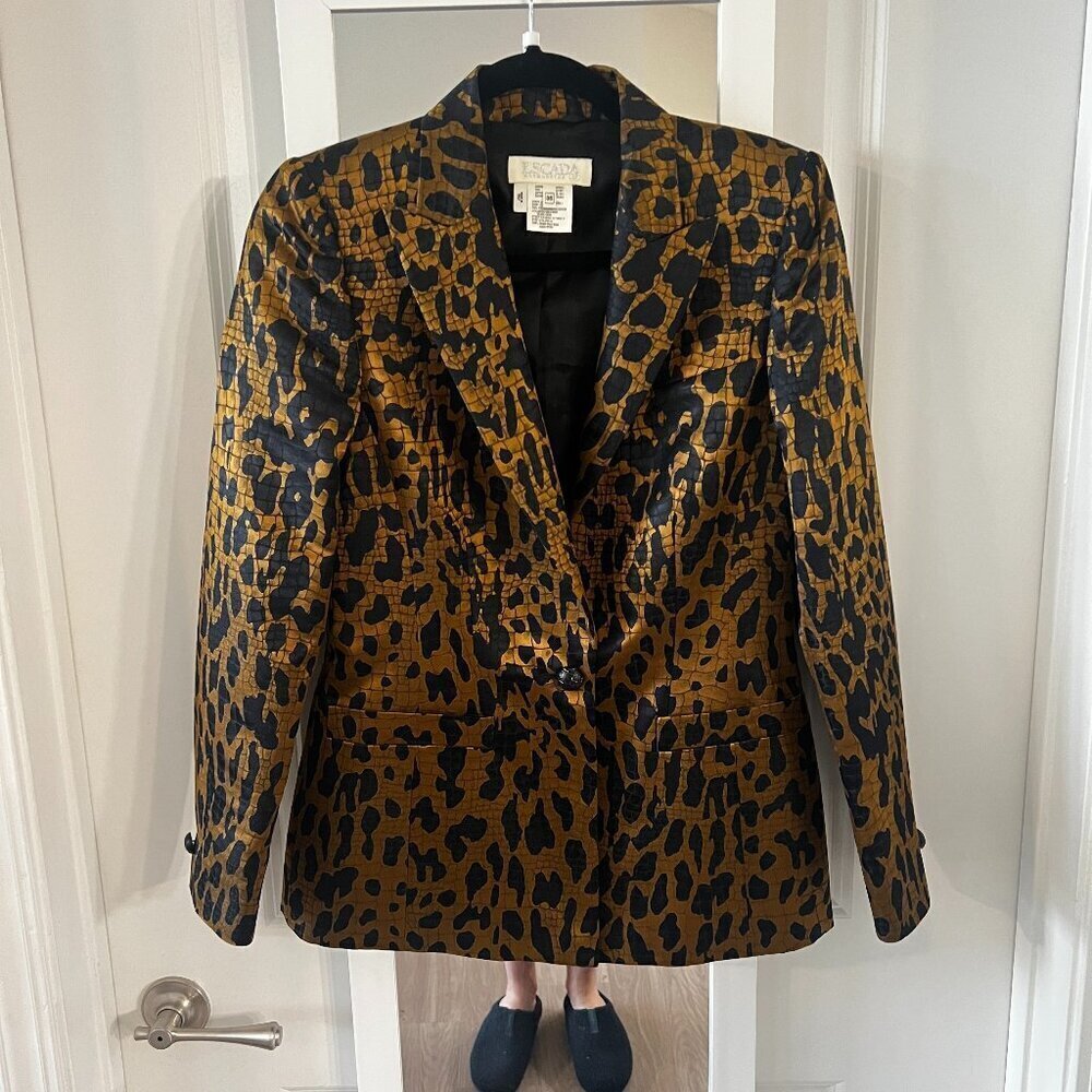579 Vintage Escada Animal Print Jacket Blazer Size 36 Color Brown Black